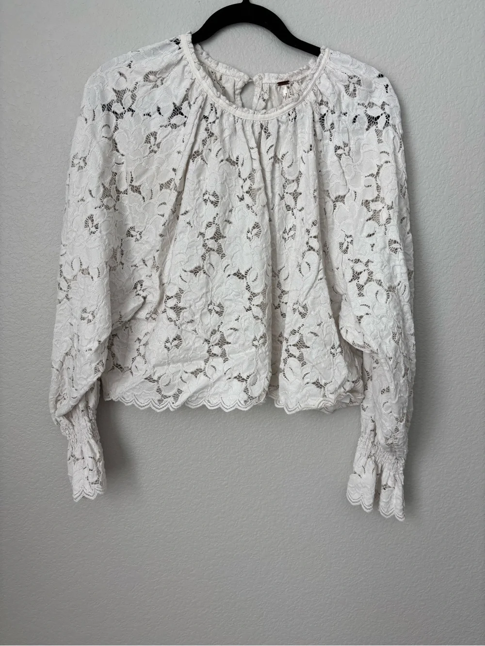 Free People White Floral Lace Long-Sleeve Blouse